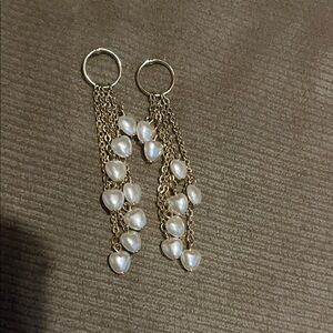 Gold and Pearl Chain Drop Earrings
